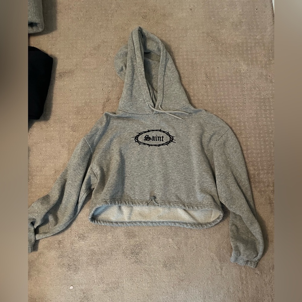 Forever 21 cropped “saint” hoodie, size large, fits like a medium